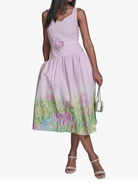 Karl Lagerfeld Lilac Midi Skirt with Floral Hem